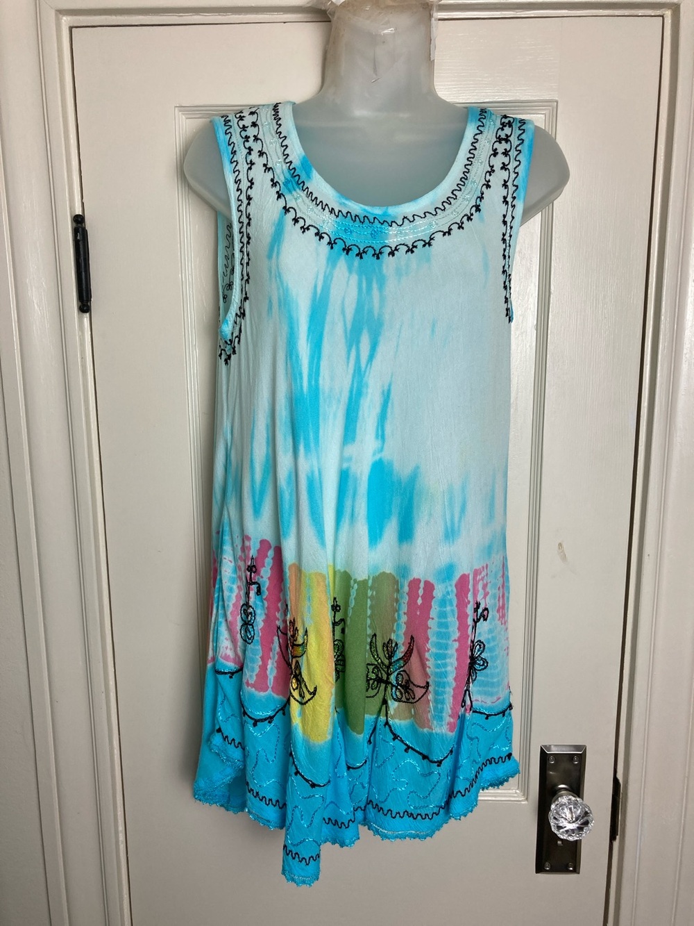 Tie-Dye Tank Dress Turquoise India Boutique Artsy Boho Hippie Lightweight